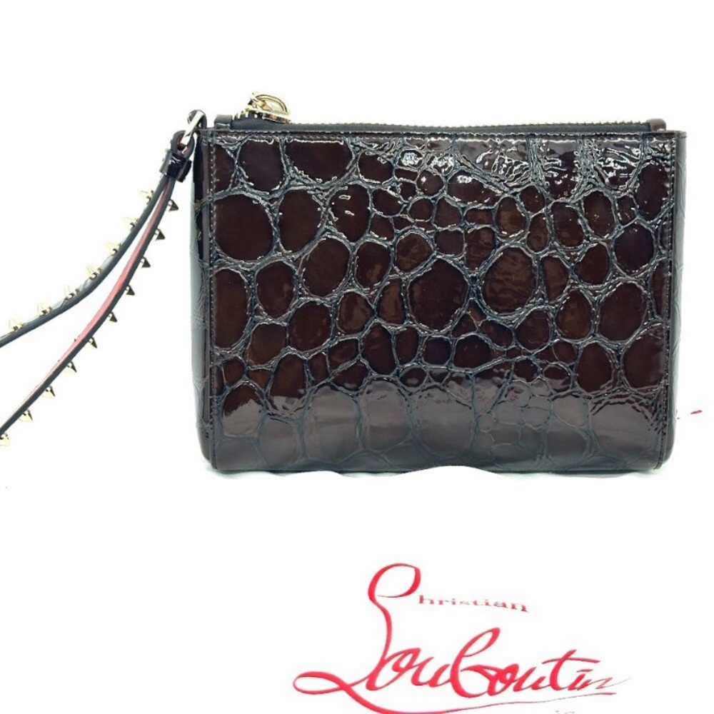 Christian Louboutin Cabata Croc Embossed Soft Pouch Spike Wristlet Mini - Picture 15 of 16